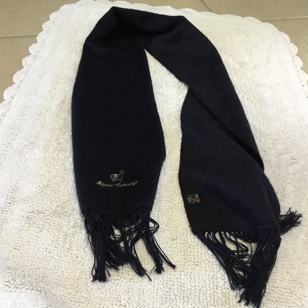 Alpaca Camargo Scarf With Fringe Deep Navy Blue - Picture 2 of 10